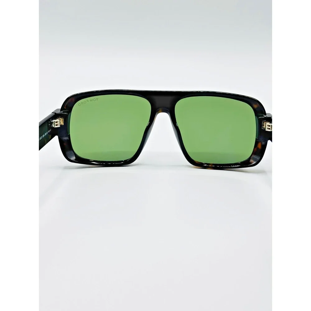 Tom Ford Sunglasses Turner FT1101 52N Dark Havana Square Frame Green Lens 58mm